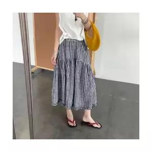 여성 썸머 여름 롱 원피스 체크 스커트 밴딩 A라인 캐주얼 스포M1