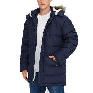 Rejork 남성용 긴 겨울 코트 따뜻한 방수 퍼프 후드 바람막이 단열 두꺼운 재킷