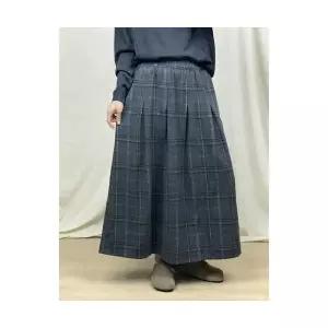 여성 데일리 가을 A라인 스커트 울 롱 빈티지 캐주얼 체크 스포M3