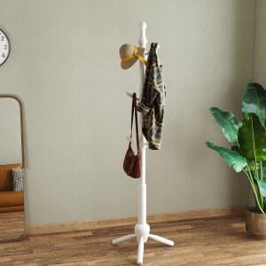 Deenziilix 솔리드 우드 코트 랙 스탠드, 9개의 후크가 있는 모던 헤비 듀티 행거 거실, 현관, 사무실, 복도, 흰색을 위한 조절 가능한 크기의 튼튼한 트리 3개