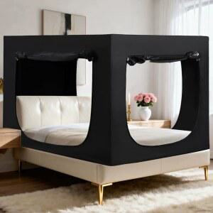 침대 텐트 트윈 캐노피 - 성인 수면 텐트를 위한 큐비 블랙아웃 통기성 경량 개인 공간 포드(섬유 막대 포함)