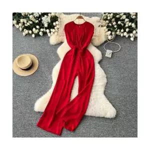 여자 팬츠 하계 캐주얼 러블리 점프슈트 해변 바캉스룩 시크 하이웨스트 브이넥 민소매 와이드 긴 다올2