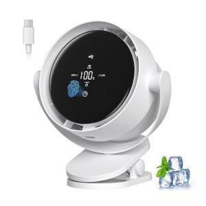 Primelove 휴대용 책상 선풍기, 클립온 충전식 USB 100레벨 정밀 제어 및 LED 터치, 360 회전, 유모차, 사무실, 침실, 주방, 캠핑 u2013 화이트, 7인치