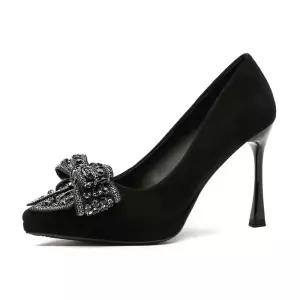 여사친 검정 하이힐 지치지 큐빅 않는 펌프스 가보시 단화 스웨이드 힐 리본 패피5