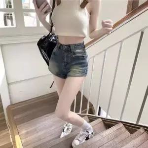 뚜에스틸로 여친 바지 빈티지 여름 데님 청반바지 청바지 워싱 핫 하이웨스트 슬림 반 ADOR2