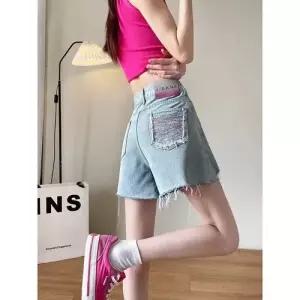 뚜에스틸로 여사친 청 여름 빈티지 청반바지 청바지 핫걸 찢어진 퍼 반바지 하이웨스트 와이드 A라인 핫팬