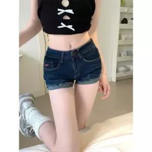 뚜에스틸로 청 여자 하계 빈티지 청바지 힙워머 롤업 반바지 핫팬츠 핫매시 웨이스트 로우 슬림핏 청반바지