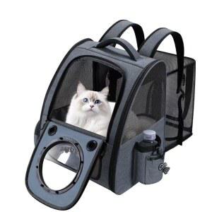 버블 캣 백팩 캐리어, 확장형 캐리어 백팩, 중형 고양이용 통기성 반려동물 고양이와 작은 강아지, 넓은 공간, 여행용 휴대용 가방 접이식 개 하이킹(그레이)