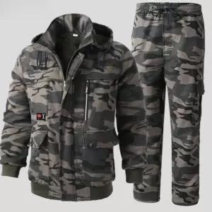 두꺼운 밀리터리 후드 방한복 세트 방한 잠바 정비복 겨울