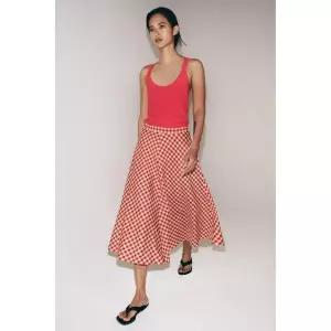 ZARA ZW 컬렉션 체크 케이프 스커트 - 크림 / 레드