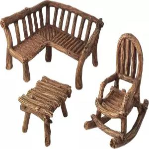 글리츠글램 미니어처 요정 정원 가구 3종 소박한 나무 벤치 흔들의자 위한 테이블