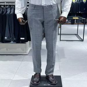 [트루젠]봄여름 울100 프리미엄 기본핏 그레이체크 정장바지
