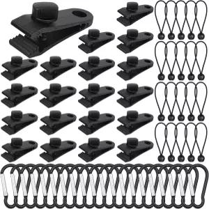 60개의 헤비 듀티 방수 클립 잠금 그립 번지 코드 및 카라비너가 포함된 프리미엄 PA 클램프 키트로 안전한