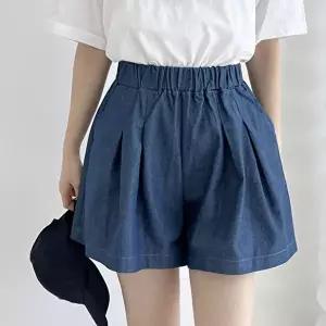 여자3부반바지 핀턱 주름 여성 데님 플레어 치마 바지 청반바지