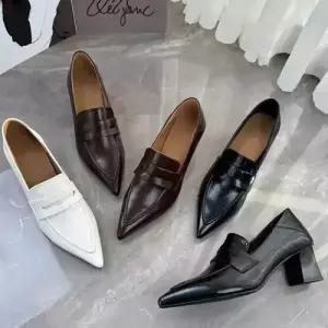 슬송렉샵 빈티지 여성 키작녀 하이힐 양가죽 슬림핏 스틸레토 로퍼 통굽 힐 리얼 가죽 원 단화 꾹5