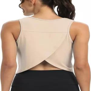 여성용 미포 운동 상의 크롭 백 민소매 탱크 운동복 요가 셔츠 루즈핏