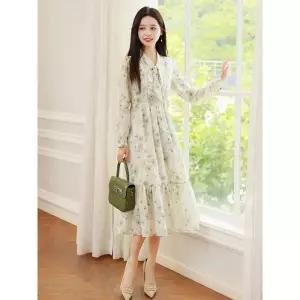 앤트맨 여자 스커트 원피스 롱 가을 긴팔 브이넥 OPH3