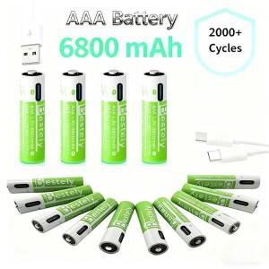 AAA 충전식 리튬 배터리 2025  6800mAh 대용량 USB-C 충전 카메라 전동 칫솔 면도기용