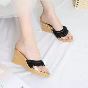 국산 굽있는 여자 웨지힐 레이스 슬리퍼 선생님 신발 여성슬리퍼 여름슬리퍼