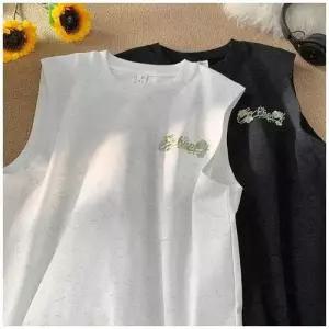 GLINE 남성용 여름 반팔티셔츠 티셔츠 자수 나시 민소매 상의 쿨링 JEN2