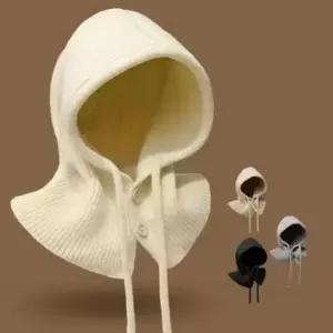 스타일링 단추 니트 후드넥워머 모자 넥워머 방한워머 넥워머 후드넥워머