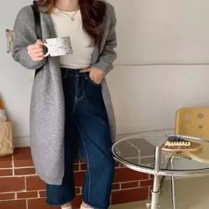 여성 4컬러 심플 모던 롱 니트가디건 간절기 봄 가을