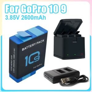고프로 히어로 10 9 배터리 충전기용 2600mAh 세트 카메라 액세서리 보관함 정리함 포함