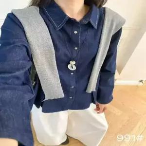 여자 청 러블리 셔츠 무지데님 칼라 싱글 블레이저 다올1