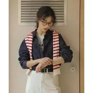 여친 청 빈티지 러블리 셔츠 무지데님 슬림핏 봄가을 상의 다올1