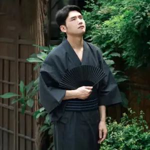 남성 유카타 기모노 목욕가운 남자 벨트 전통의상 사무라이