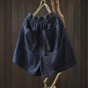 바지 하계 청반바지 포켓 여성패션 밴딩 슬림 5부 DL2