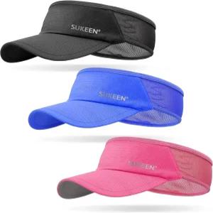 달리기 테니스 골프를 위한 Sukeen 3팩 스포츠 선바이저 남성용 경량 패커블 쿨링 스트레치 바이저 모자