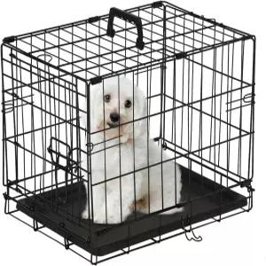 PayLessHere 소형견을 위한 18인치 반려견 상자 개집 금속 케이지 외문 접이식 여행용 실내 야외 강아지