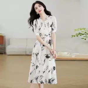 에네로 여성쉬폰원피스 쉬폰 원피스 여름 A라인 반팔 롱 스커트 UNO2