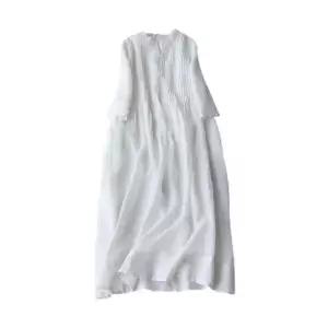 에네로 여자 봄 원피스 하객 모시 스몰 엘레강스 오르간 주름 칠부소매 루즈핏 샤랄라 선미 퓨어 롱 UNO1