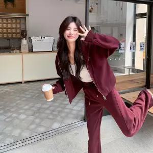 팬츠 여성 캐주얼 투피스 일자 후드 패션 스트링 트렌디 와이드 아이템 긴팔세트 트레이닝복 바람막이 트레