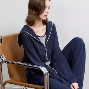 팬츠 가을 캐주얼 여자긴팔트레이닝복세트 쓰리피스 마린 티 트레이닝 통바지 세트 ible3