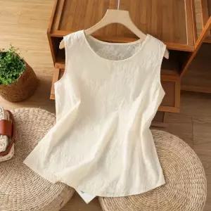 미에스틸로 니트 베이지 여성 여름 민소매 블라우스 셔츠 자수 컴포트 탑 ADOR2