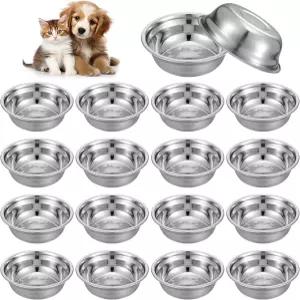 16개 스테인리스 스틸 그릇 애완동물 금속 고양이 사료 물그릇 교체용 기본 세트 소형 중형견을 위한