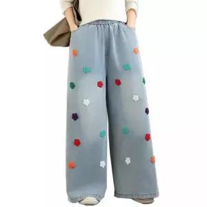 여자 팬츠 데님 캐주얼 밴딩 일자 자수 빅사이즈 타월 와이드 청바지 슬림핏 일자핏 DUCHI1