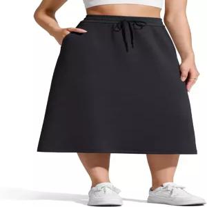여성용 G4Free 스무트 A라인 미디 스커트 모달 소프트 드로스트링 맥시 긴 캐주얼 가을 포켓 2개 포함