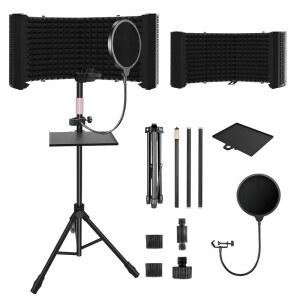 조절 가능한 스탠드 u2013 접이식 방음 보컬 부스가 있는 6패널 마이크 격리 실드, 블루 예티 및 기타 마이크와 호환되는 프로페셔널 스튜디오 실드