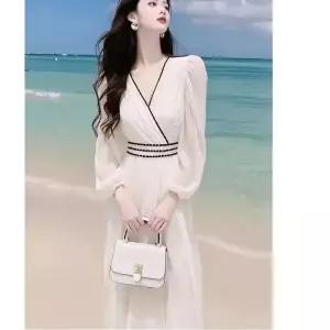 솔저스여성 치마 원피스 가을 캐주얼 슬림핏 바캉스 쉬폰 브이넥 럭셔리 해변 OPH3