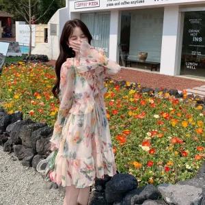 솔저스원피스 여름 차 고급스러운 롱스커트 브이넥 여성무드의 슬림핏 쉬폰 OPH2