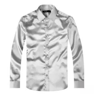 남자실크셔츠 골드 슬림 긴팔 새틴 셔츠 웨딩 실크 페이즐리 의류 드레스