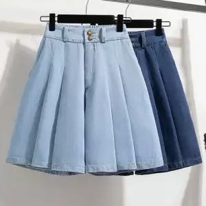 EAMT 여성 팬츠 청 여름 핫팬츠 위에 하이웨스트 와이드 반 A라인 정장 EUNG2