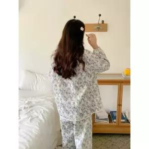 천진반 면 긴팔 세트 라운드 그림 도톰실크 파자마 잠옷세트 커플 KUK1
