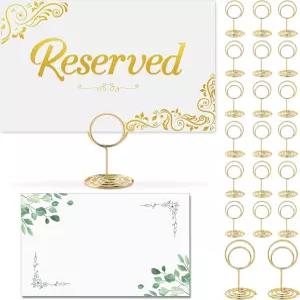 20피스 양면 금박 예약 카드 브래킷 포함 - 녹색 잎 빈 결혼식 표지판 좌석
