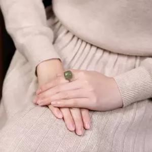 자연주의 옥 시리즈 S925 대나무잎 청옥 복고풍 반지