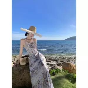 픽토 원피스 여자 홀터넥 딥 레이스 백팩 끈 비치 젠1